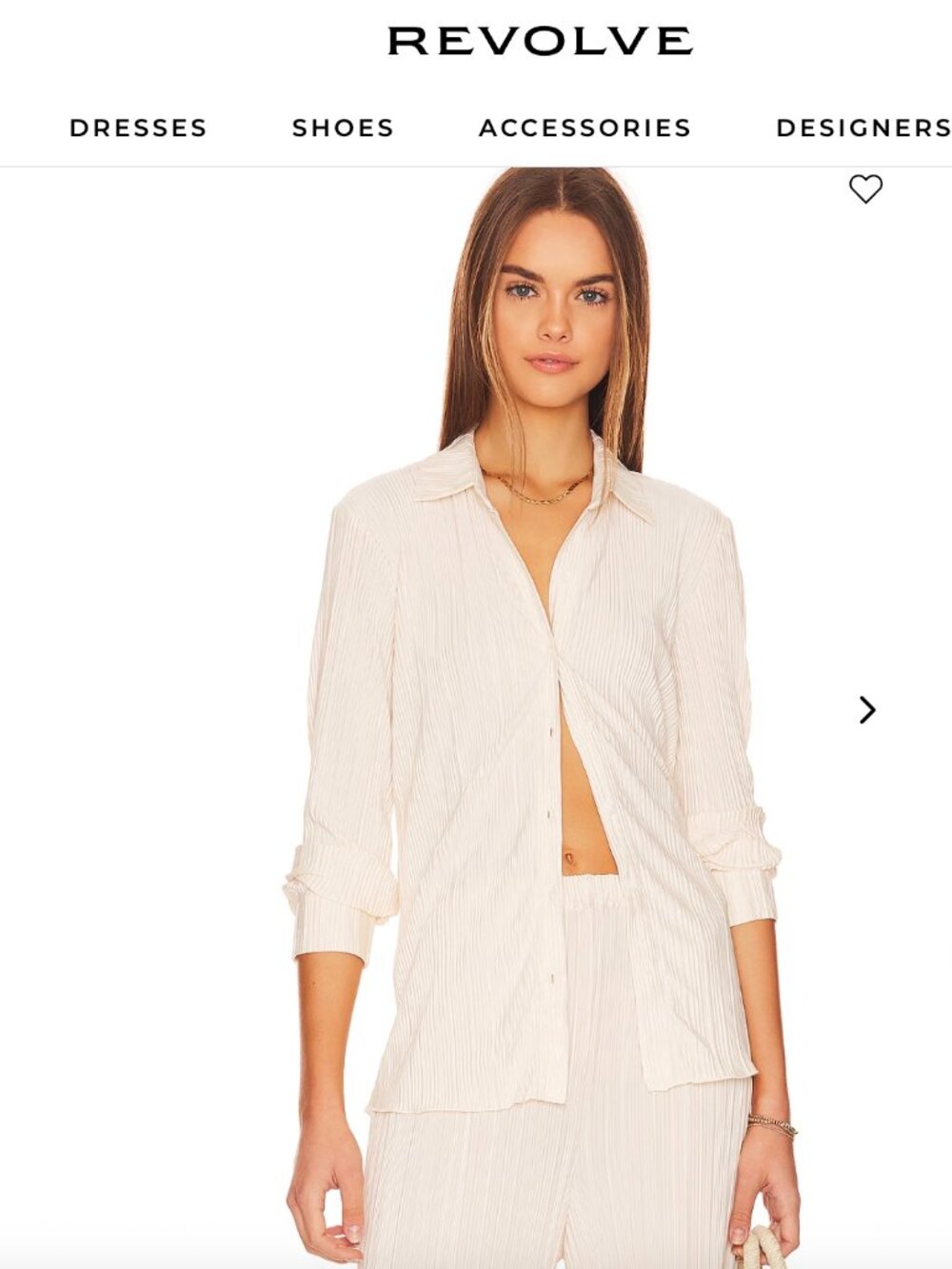 LSPACE Cream Plisse Button Up Blouse and Elastic Waistband Bottoms Small